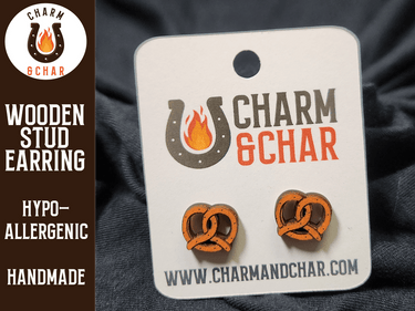 Pretzel Wood Stud Earrings - Food Fashion Earring - Stud Earring - Charm and Char